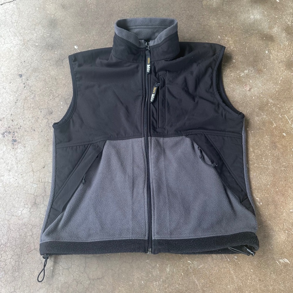 REI Fleece Vest Women S Gray Black Excellent Full Zip Mixed Media Made in USA